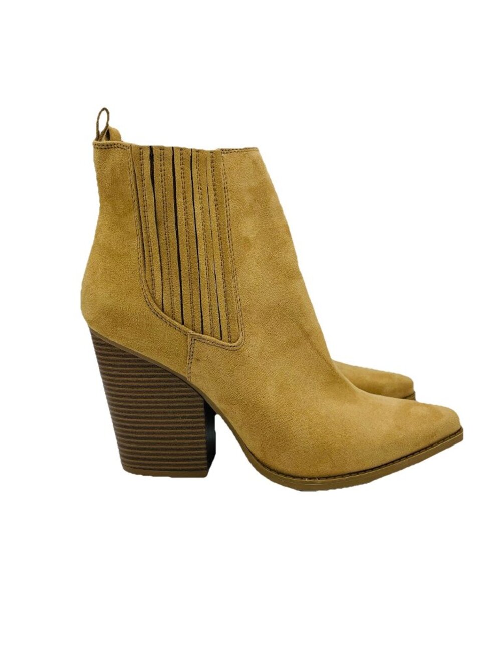 Qupid Boots Womens Size 10 Tan Block High Heels Ankle Booties Zip Pointy Toe